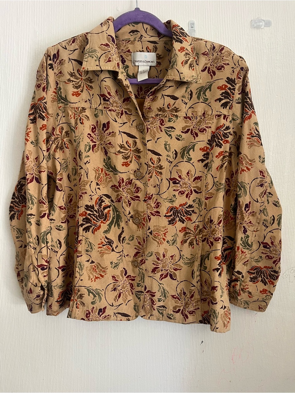 Cynthia Rowley Tan Floral Button-Front Blazer Jacket